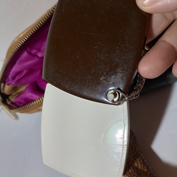 RARE Henri Bendel New York Vintage Leather Hand Bag w/ Compact - Picture 14 of 16